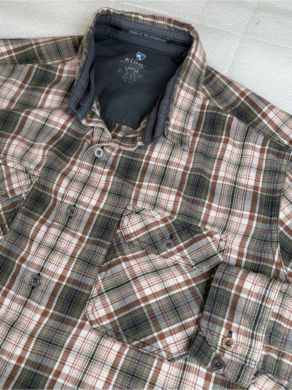 KUHL Dillingr Men's Large Flannel Shirt Long Sleeve Plaid Check Camping Hiking